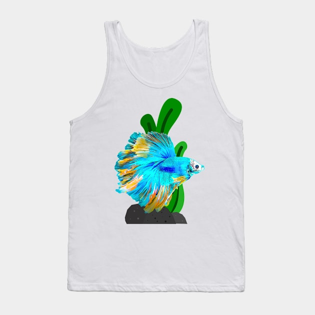 Betta Fish In Blue And Gold Tank Top by PhotoArts